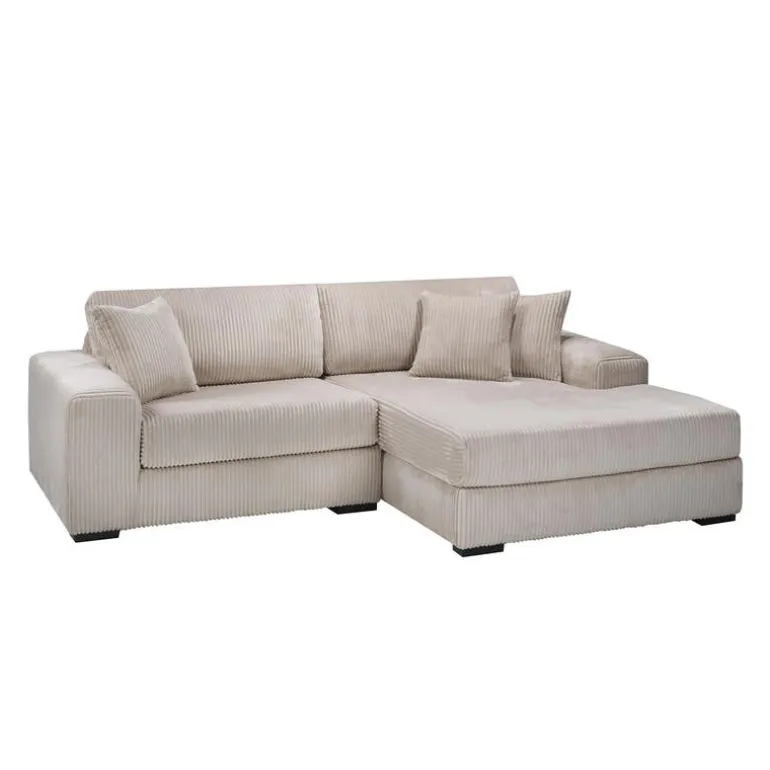 Corduroy Velvet Sectional with Right-Side Chaise - Beige