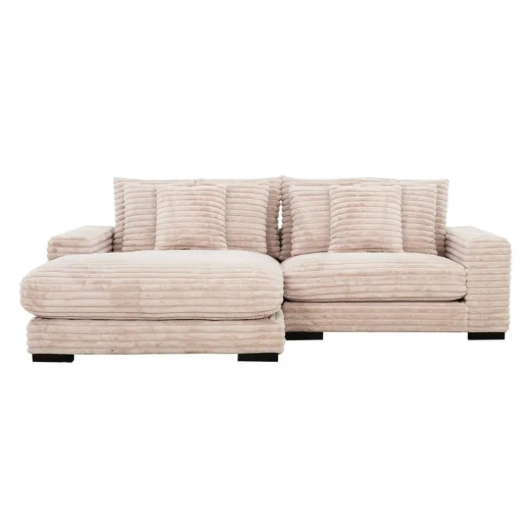 Corduroy Velvet Sectional with Reversible Chaise - Light Taupe