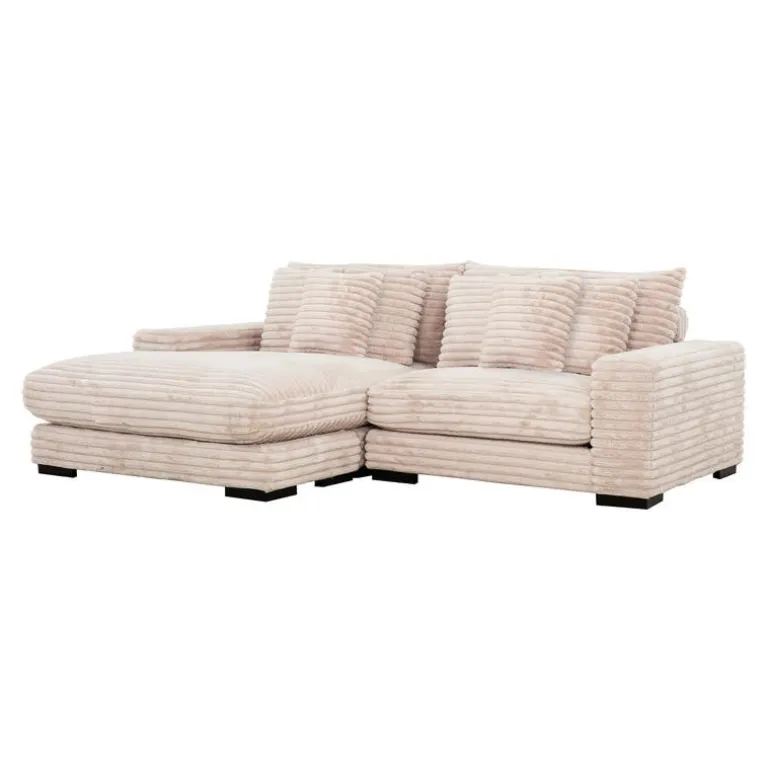 Corduroy Velvet Sectional with Reversible Chaise - Light Taupe