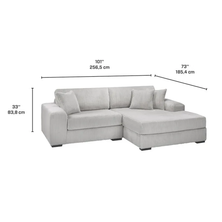 Corduroy Velvet Sectional with Right-Side Chaise - Light Grey
