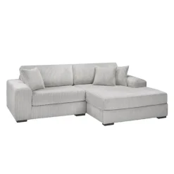 Corduroy Velvet Sectional with Right-Side Chaise - Light Grey