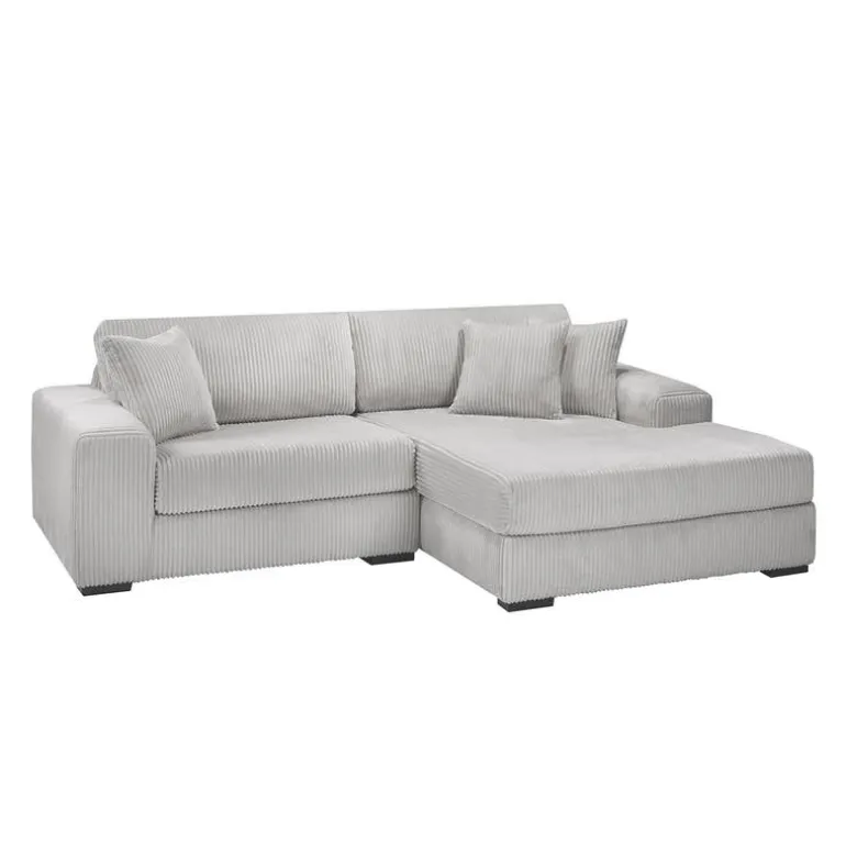 Corduroy Velvet Sectional with Right-Side Chaise - Light Grey