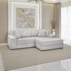 Corduroy Velvet Sectional with Right-Side Chaise - Light Grey