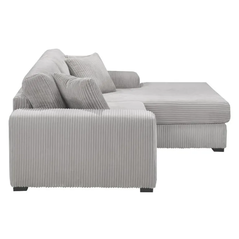 Corduroy Velvet Sectional with Right-Side Chaise - Light Grey