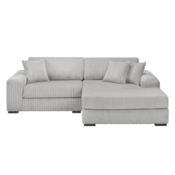 Corduroy Velvet Sectional with Right-Side Chaise - Light Grey