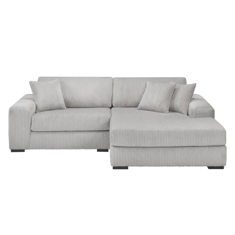 Corduroy Velvet Sectional with Right-Side Chaise - Light Grey