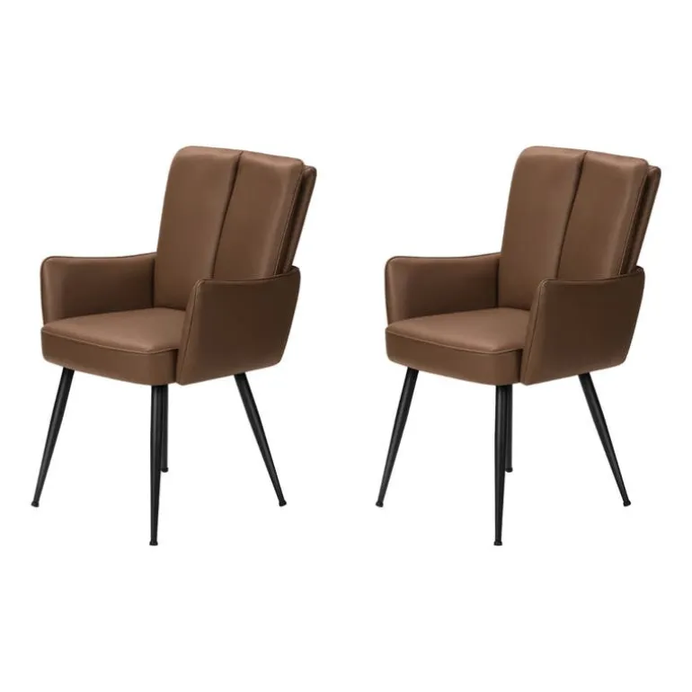 Dining Chairs Faux Leather (Set of 2) - Light Brown - Monarch