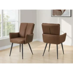 Dining Chairs Faux Leather (Set of 2) - Light Brown - Monarch