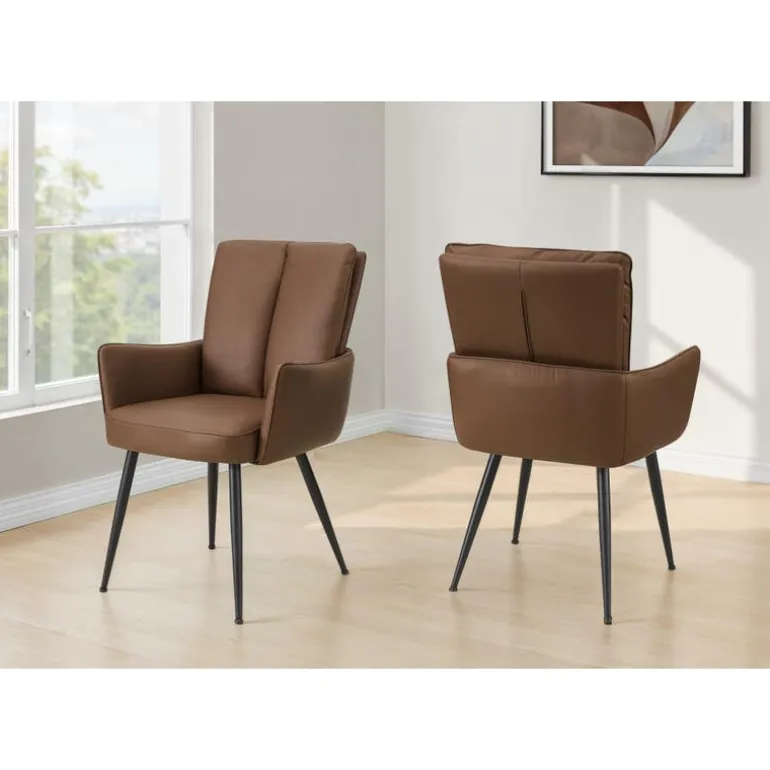 Dining Chairs Faux Leather (Set of 2) - Light Brown - Monarch