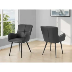 Dining Chairs (Set of 2) Black Leather-Look 33” Height - Monarch