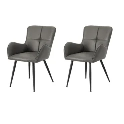 Dining Chairs (Set of 2) Grey Leather-Look 33” Height - Monarch
