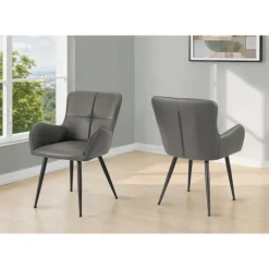 Dining Chairs (Set of 2) Grey Leather-Look 33” Height - Monarch