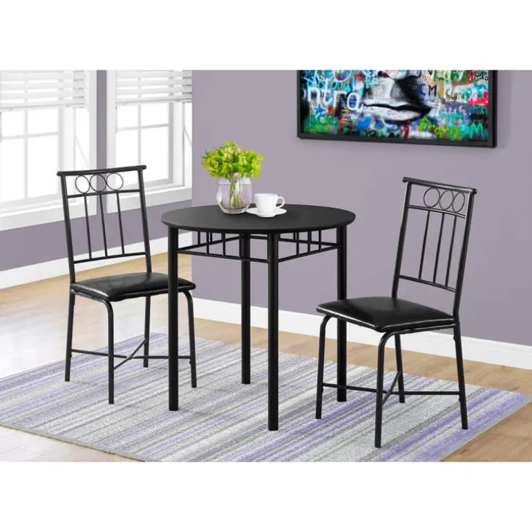 Dining set - 3pcs set / black metal and top - Monarch