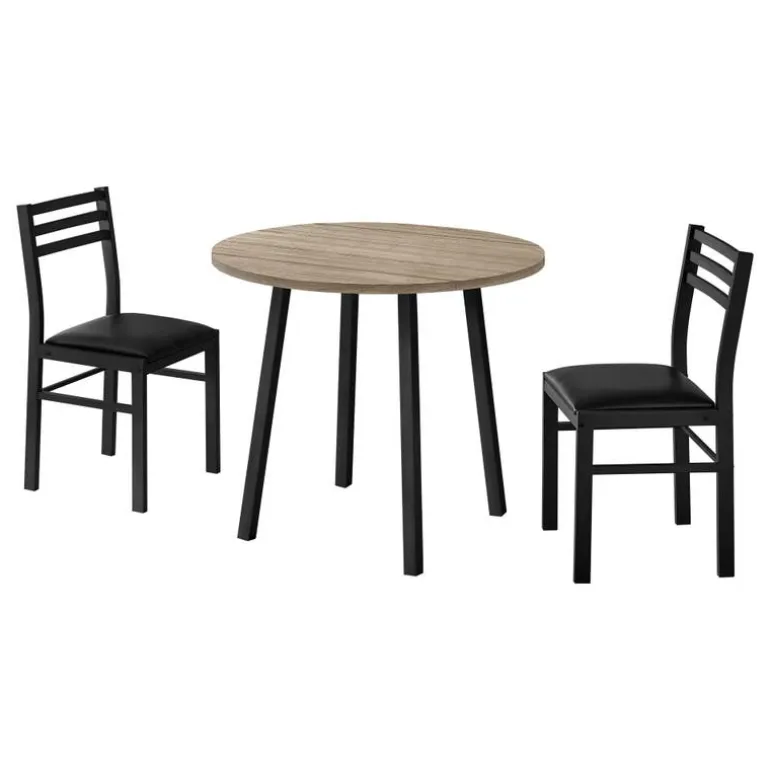Dining set - 3pcs set / dark taupe top / black metal