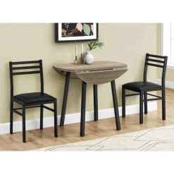 Dining set - 3pcs set / dark taupe top / black metal