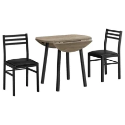 Dining set - 3pcs set / dark taupe top / black metal
