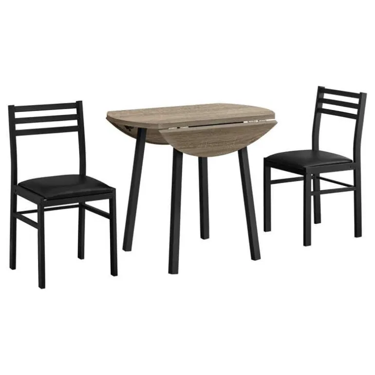 Dining set - 3pcs set / dark taupe top / black metal