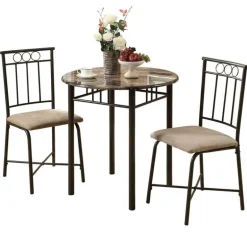 Dining set - 3pcs set / espresso marble / bronze metal