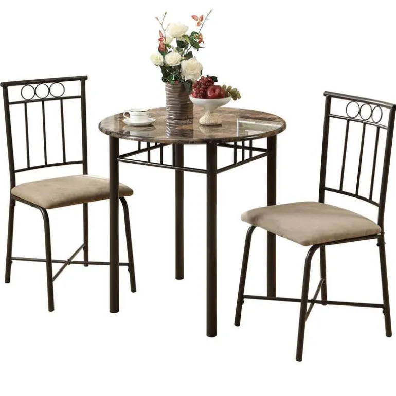 Dining set - 3pcs set / espresso marble / bronze metal
