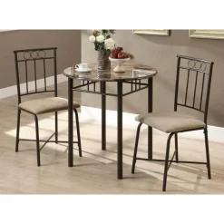 Dining set - 3pcs set / espresso marble / bronze metal