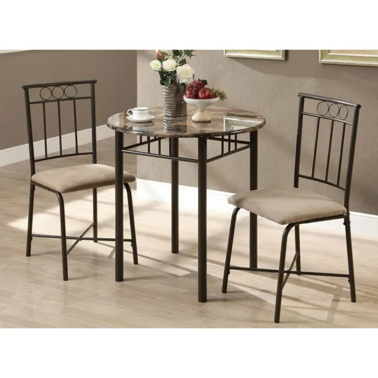 Dining set - 3pcs set / espresso marble / bronze metal