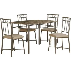 Dining set - 5pcs set / espresso marble / bronze metal - Monarch