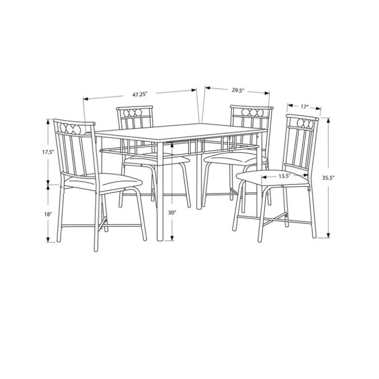 Dining set - 5pcs set / espresso marble / bronze metal - Monarch