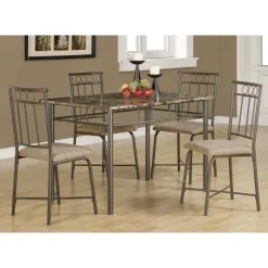Dining set - 5pcs set / espresso marble / bronze metal - Monarch