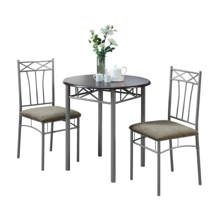 Dining set - 3pcs set / espresso / silver metal