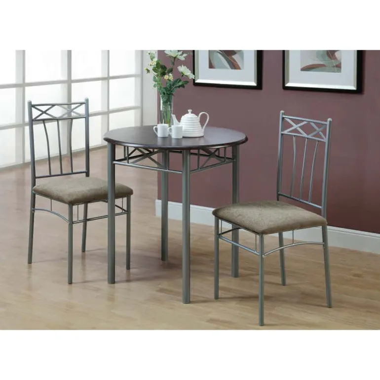Dining set - 3pcs set / espresso / silver metal