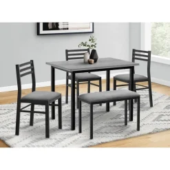 Dining set - 5pcs set / grey top / black metal
