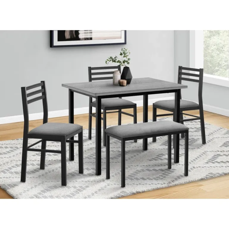 Dining set - 5pcs set / grey top / black metal