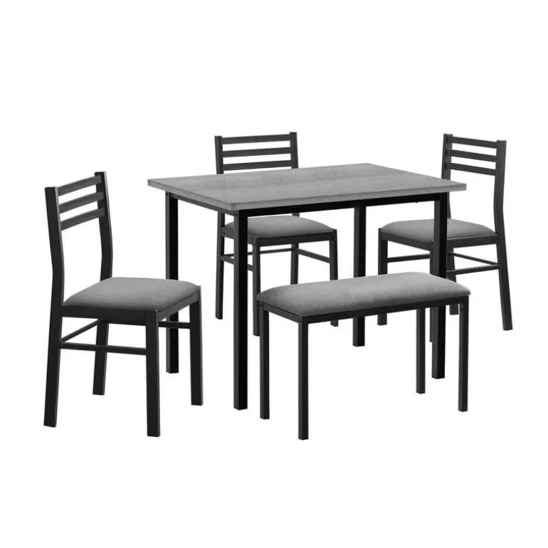 Dining set - 5pcs set / grey top / black metal