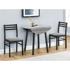 Dining set - 3pcs set / grey top / black metal