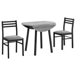 Dining set - 3pcs set / grey top / black metal