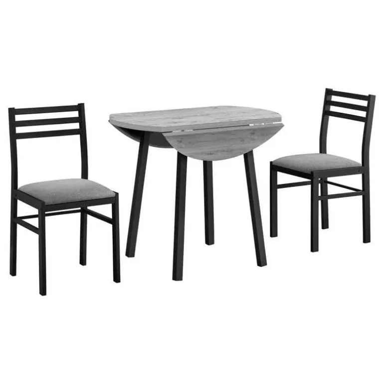 Dining set - 3pcs set / grey top / black metal