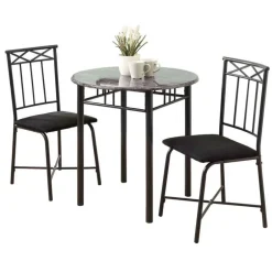 Dining set - 3pcs set / grey marble / charcoal metal