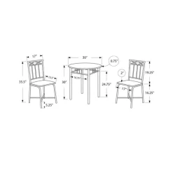 Dining set - 3pcs set / grey marble / charcoal metal