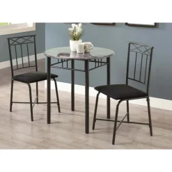 Dining set - 3pcs set / grey marble / charcoal metal