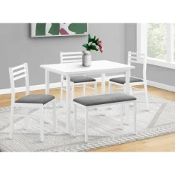 Dining set - 5pcs set / white top / white metal