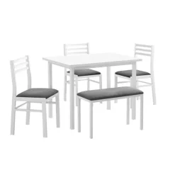 Dining set - 5pcs set / white top / white metal