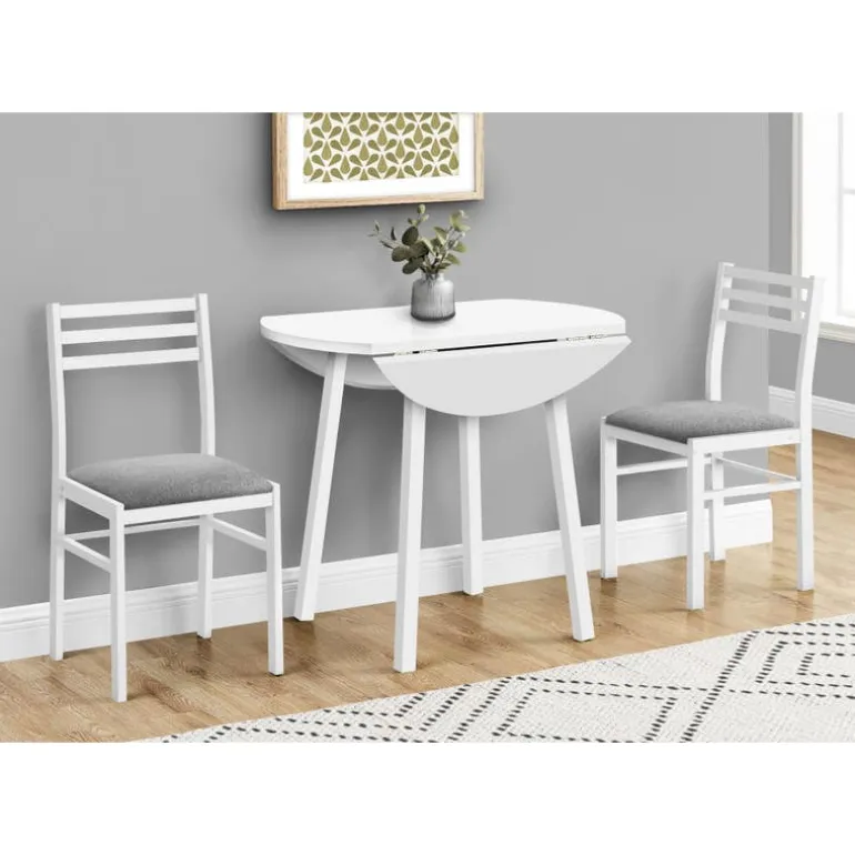 Dining set - 3pcs set / white top / white metal