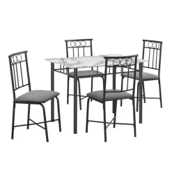 Dining set - 5pcs set / white marble top / black metal