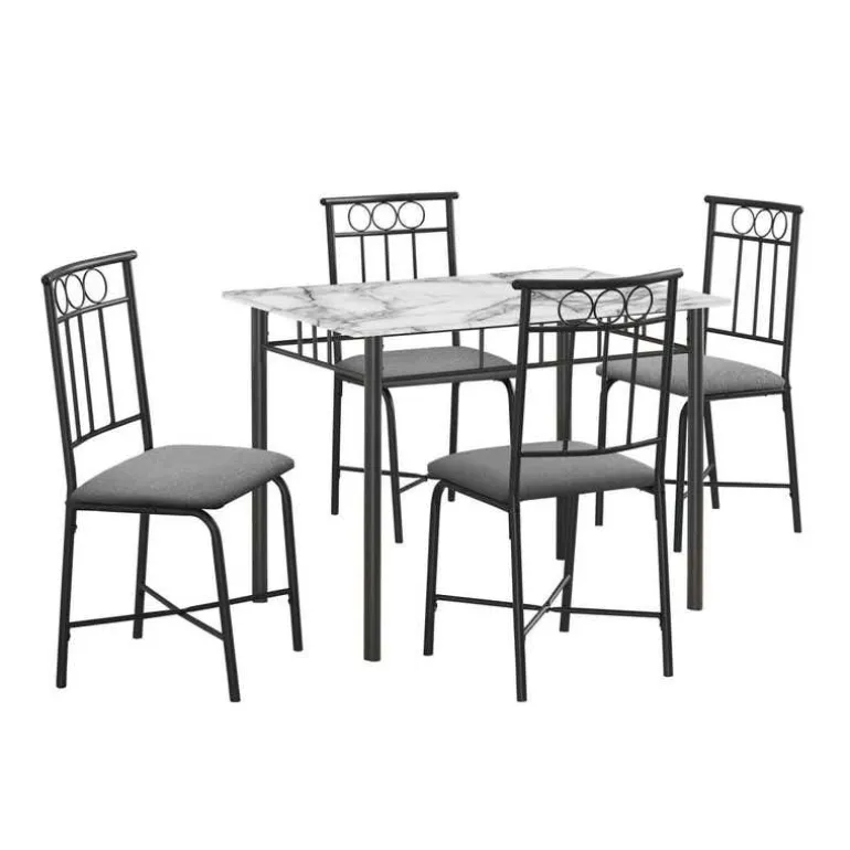 Dining set - 5pcs set / white marble top / black metal