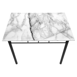 Dining set - 5pcs set / white marble top / black metal