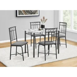 Dining set - 5pcs set / white marble top / black metal