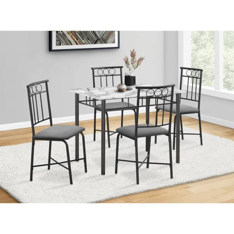 Dining set - 5pcs set / white marble top / black metal