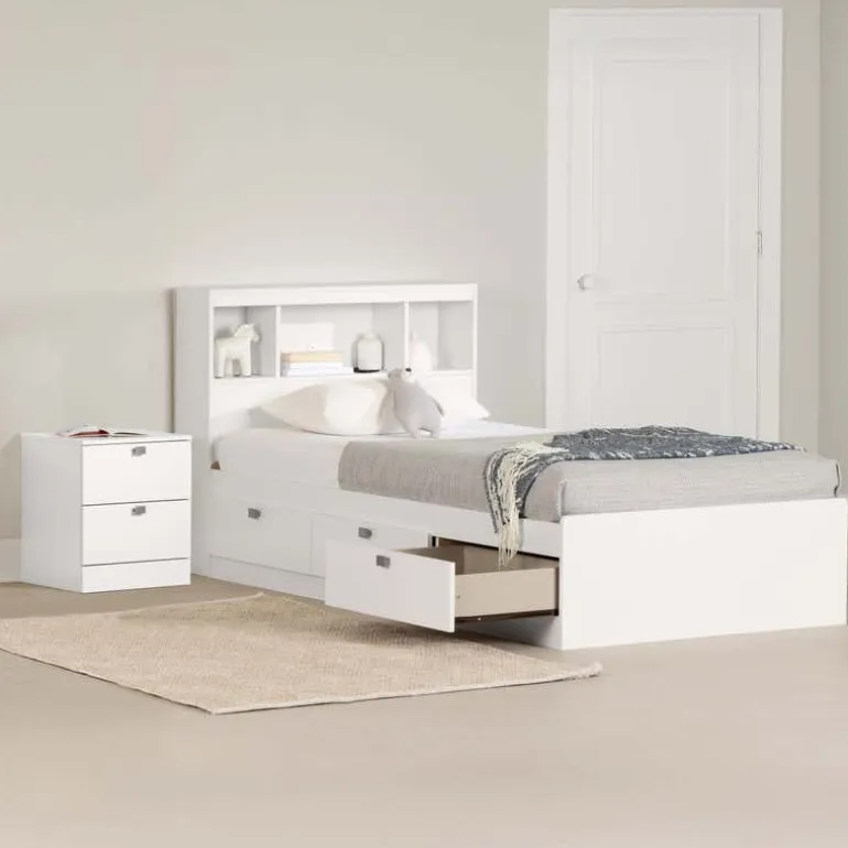 3-Drawer Storage Twin Bed, Headboard with USB Charging and Nightstand (39") - South Shore