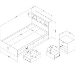 3-Drawer Storage Twin Bed, Headboard with USB Charging and Nightstand (39