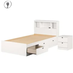 3-Drawer Storage Twin Bed, Headboard with USB Charging and Nightstand (39